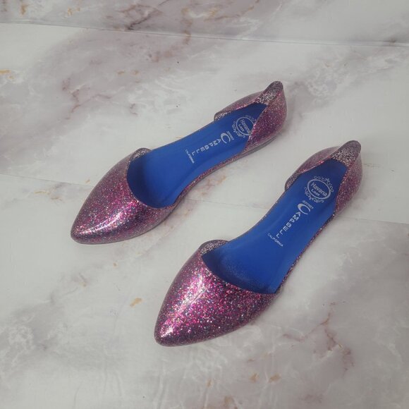 JEFFREY CAMPBELL GLITTER SPARKLE PINK JELLY FLATS HAVANA US LADIES SZ 8 SLIP ON - Picture 4 of 16
